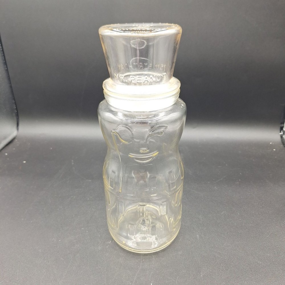 VINTAGE MR PEANUT GLASS JAR W TOP HAT LID 75 TH ANNIVERSARY 1991